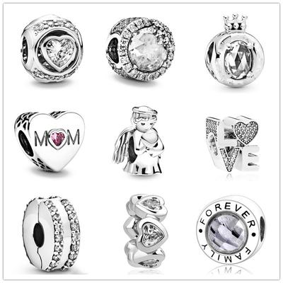 Charm-Anhänger „Engel der Liebe“ aus klarem 925er Sterlingsilber mit Schneeflocke, Krone „O Mom“, DIY-Perlen, passend für originale Charm-Armbänder