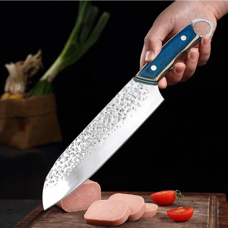 Sada nožů z nerezové oceli Krájecí nůž Nůž Santoku Univerzální vykosťovací nůž Barbecue nůž s dřevěnou rukojetí