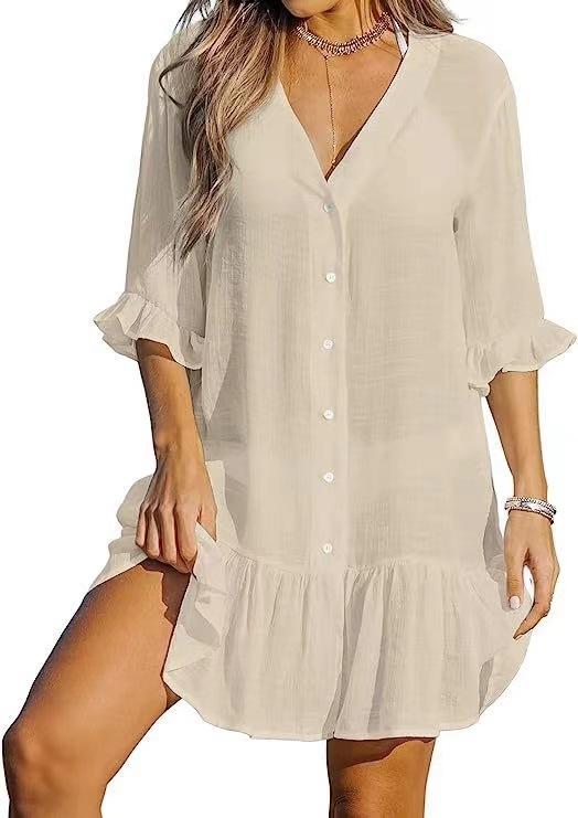 European and American women's clothing popular women's beach clothes sunscreen shirts casual loose vacation women's beach skirts