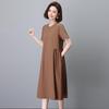 Women's Summer 2025 Pure Cotton Short Sleeve Dress - Loose Fit, Plus Size, Belly-Slimming, Casual for Middle-Aged Moms