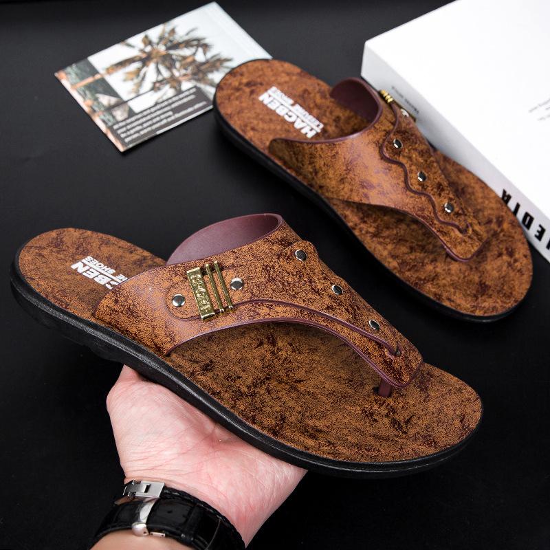 

House Flip Flops Man Summer Slippers for Men 2025 Flip Flops Man Genuine Men s Slipper Slides Shoes Original Beach Water Shoes 39 коричневый