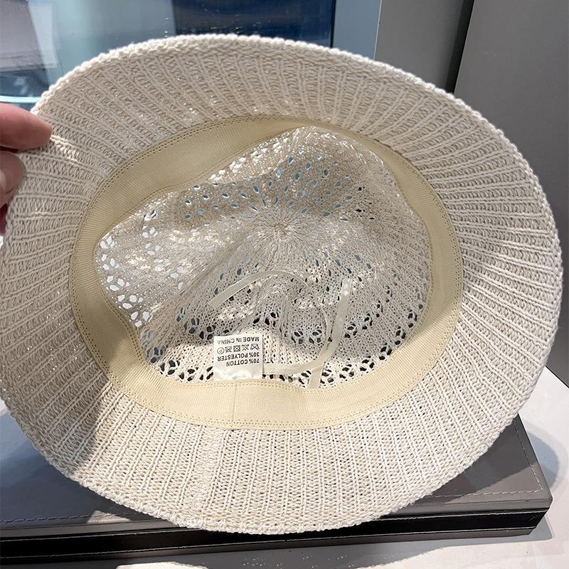 Spring and Summer New Hollow Knitted Fisherman Hat Women's Rural Vacation Bucket Hat Big Eaf Sun Protection Hat