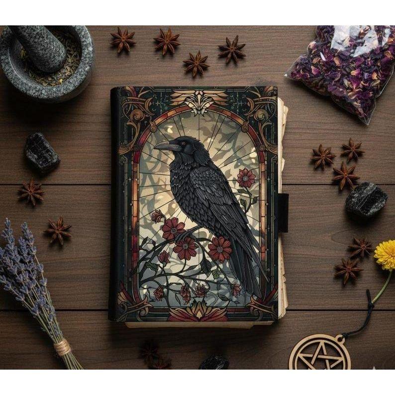 Raven Leather Grimoire Journal: Gothic Witchcraft Book of Shadows Birthday Gift, Gift for Dad
