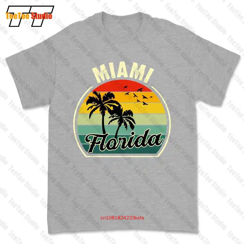 Miami Beach Florida Summer Vacation Sunset Palm Tshirt Tee 6M0Y