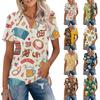 Damen V-Ausschnitt Kurzarm Hemdbluse mit Tassenprint Lockerer Schnitt Lässige Bluse für den Alltag und Festival-Outfits