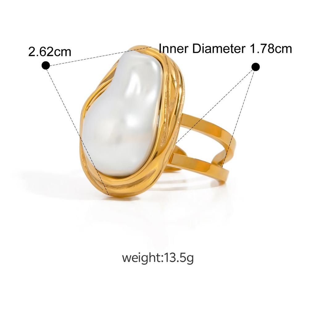 Stainless Steel Baroque Pearl Open Ring Women's Fashion Ring