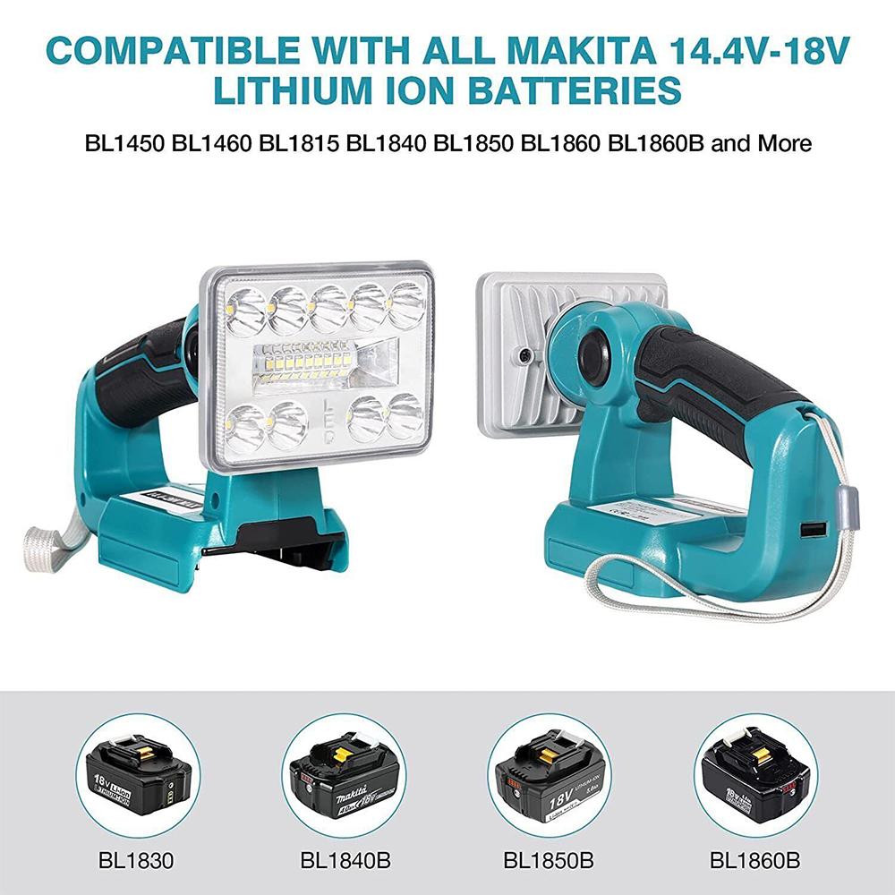 Handheld Outdoor Camping Spotlight 9W 1000LM Flashlight LED Work Light for Makita 14.4-18V Li-ion Battery