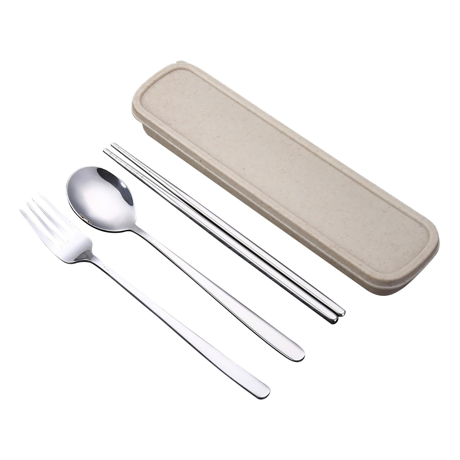 

Портативный набор столовых приборов из нержавеющей стали 304, набор из трех предметов, студенческий, для улицы, подарок, набор вилка, ложка, палочки для еды One Size серебряный