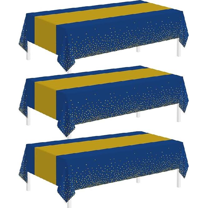 Childom 3 Pack Black and Gold Tablecloths for Events,54"x108" Plastic Table Cloths for Rectangle Tables,Disposable Party Table Covers for New Years