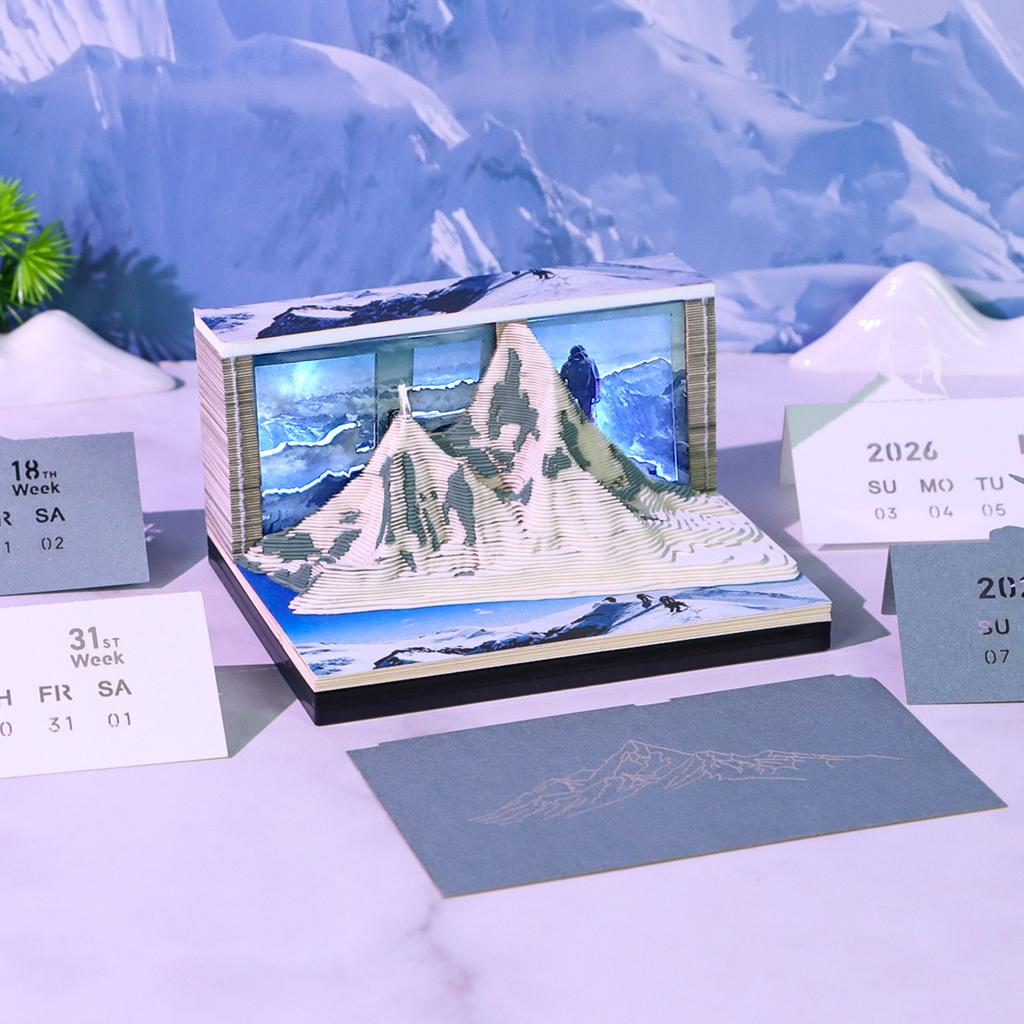 3D Mount Everest Paper Art Memo Pad 2026 Weekly Calendar Creative Handmade Gift with Led Light Gift Box Custom Service