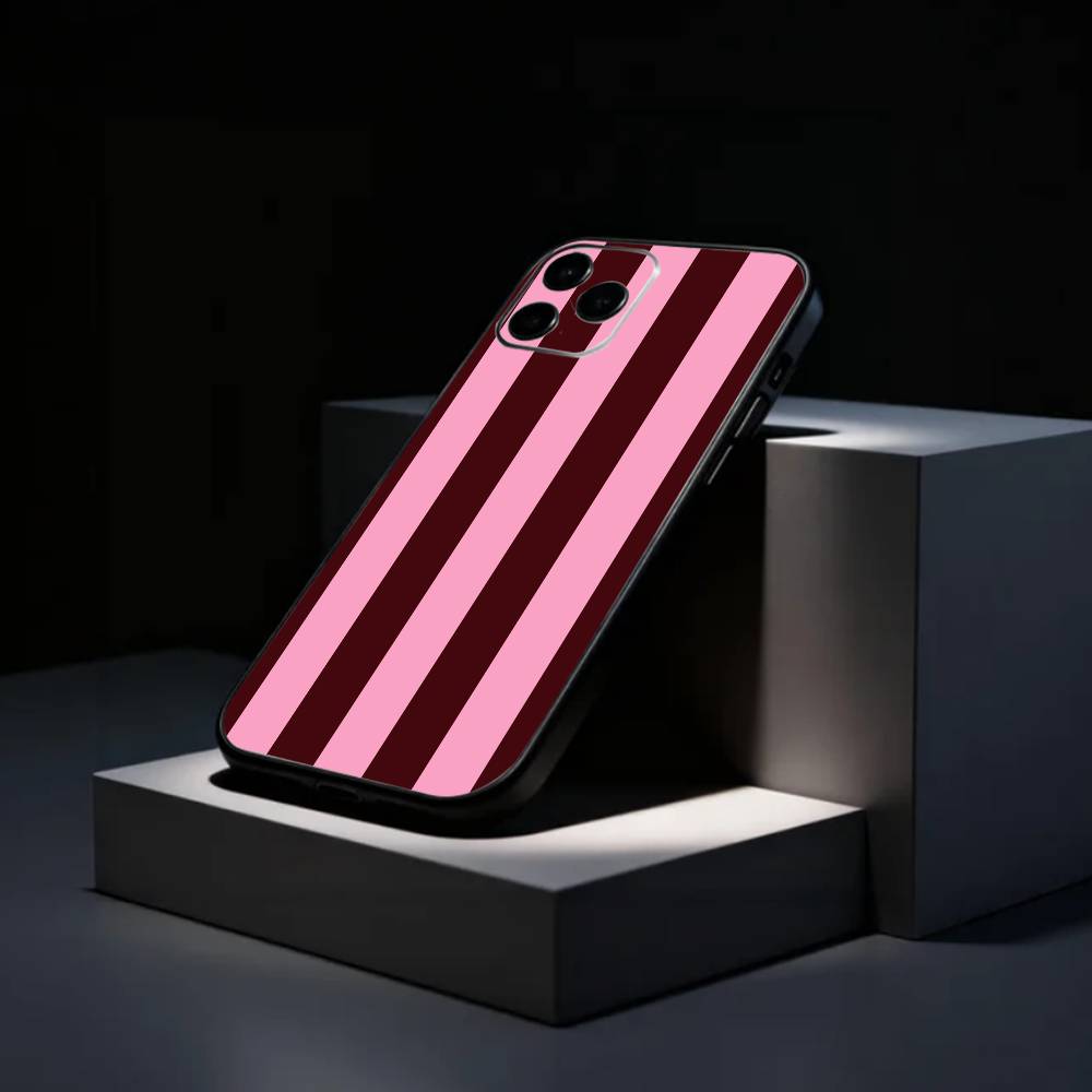B-Burgundy White Stripe Phone Case Silicone Soft For IPhone 17 16 15 14 13 12 11 X XR Plus Pro Max Plus