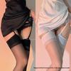 Black Thigh High Stockings with Open Crotch & Garter Straps, Easy Removal, One-Piece Bodysuit for Women.