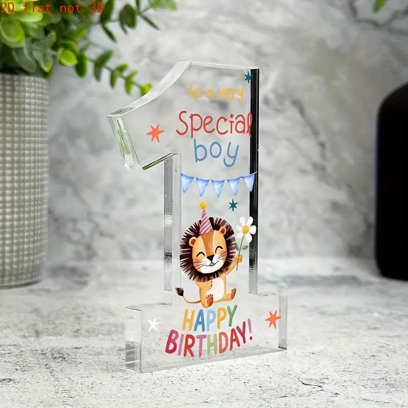 1pc Fun Birthday Decoration with Cute Tiger and Number 1 - Transparent Acrylic Happy Birthday Plaque, Desktop Decor, Gift for Birthday Girl/ Boy 