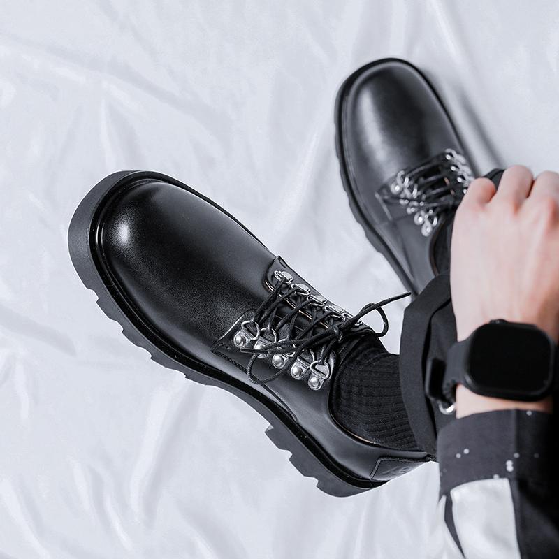 Fashion New Men Leather Platform Oxfords Lace-up Thick Male Business Derby Shoes Casual Buckle Loafers Mens Square Toe Formal Dress Shoe