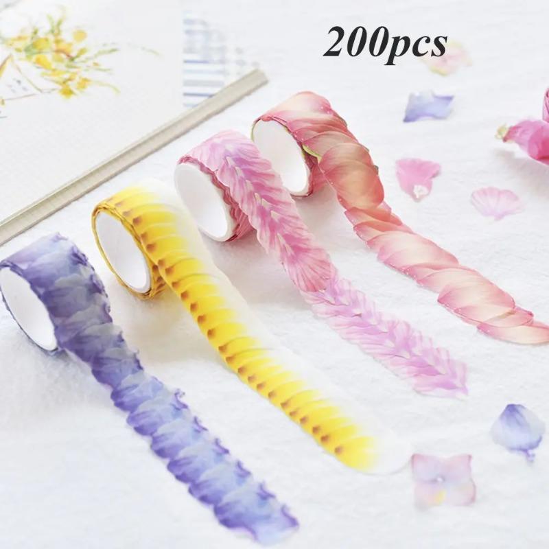 200PCS/Roll Flower Petals Tape DIY Scrapbooking Diary Paper Stickers Roll Cute Adhesive Paper Tape Stationery Sticker
