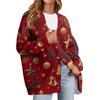 Women's Fashion Long Sleeve Christmas Print V-Neck Button Loose Cardigan Top