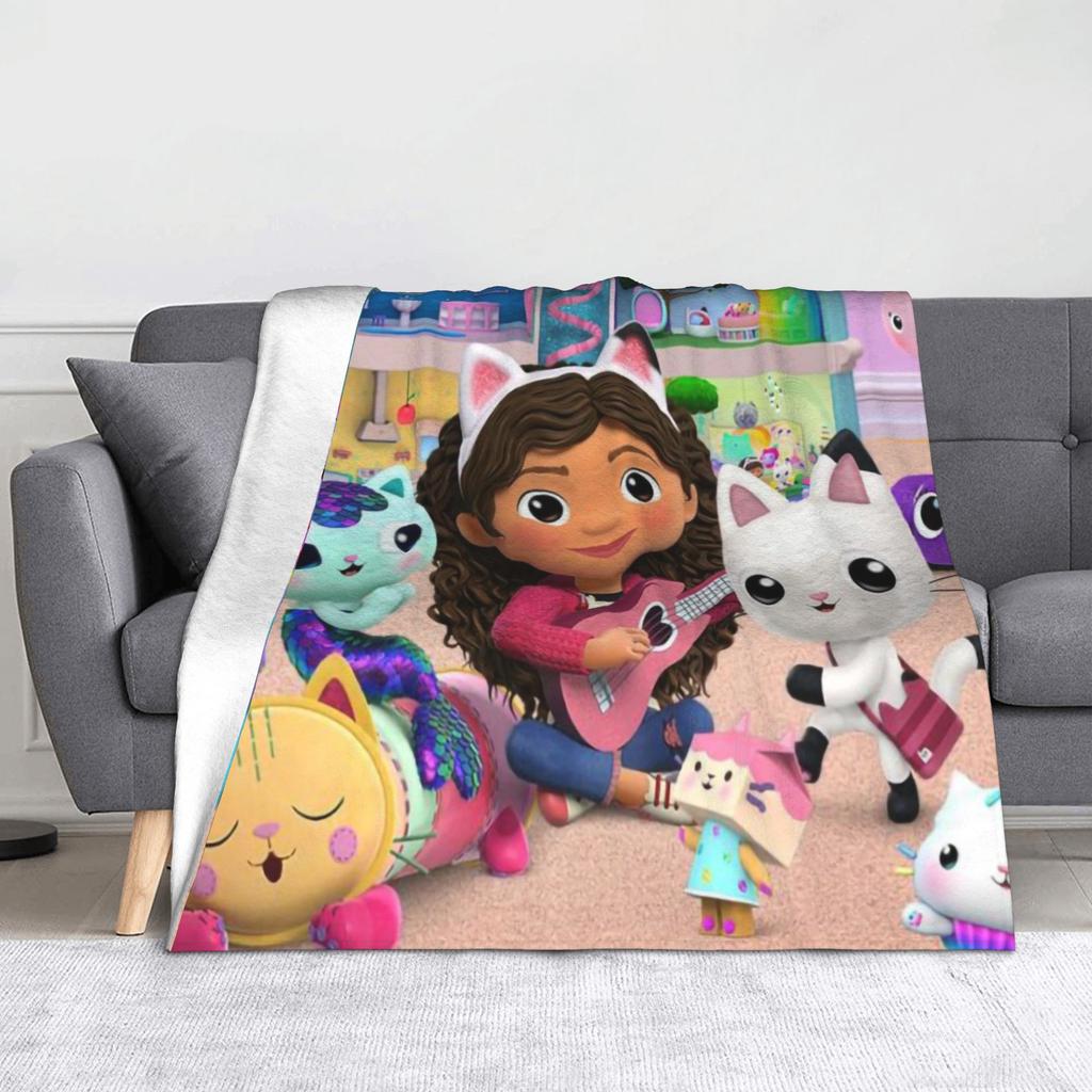 Pink Gabby Dollhouse Blanket Coral Fleece Plush Cute Cartoon Ultra-Soft Throw Blanket for Bedding Couch Bedspread