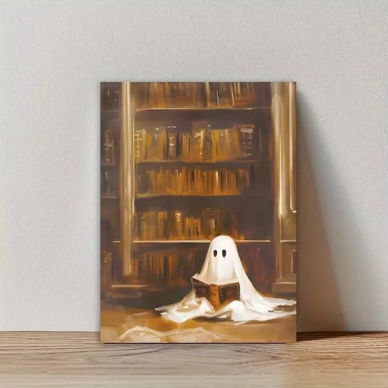 

Ghost At The Theatre Art Deco Ghost Candlelight Canvas Poster Unframed Spooky Halloween Night Wall Art Home Living Room Decor 21X30CMNo Framed