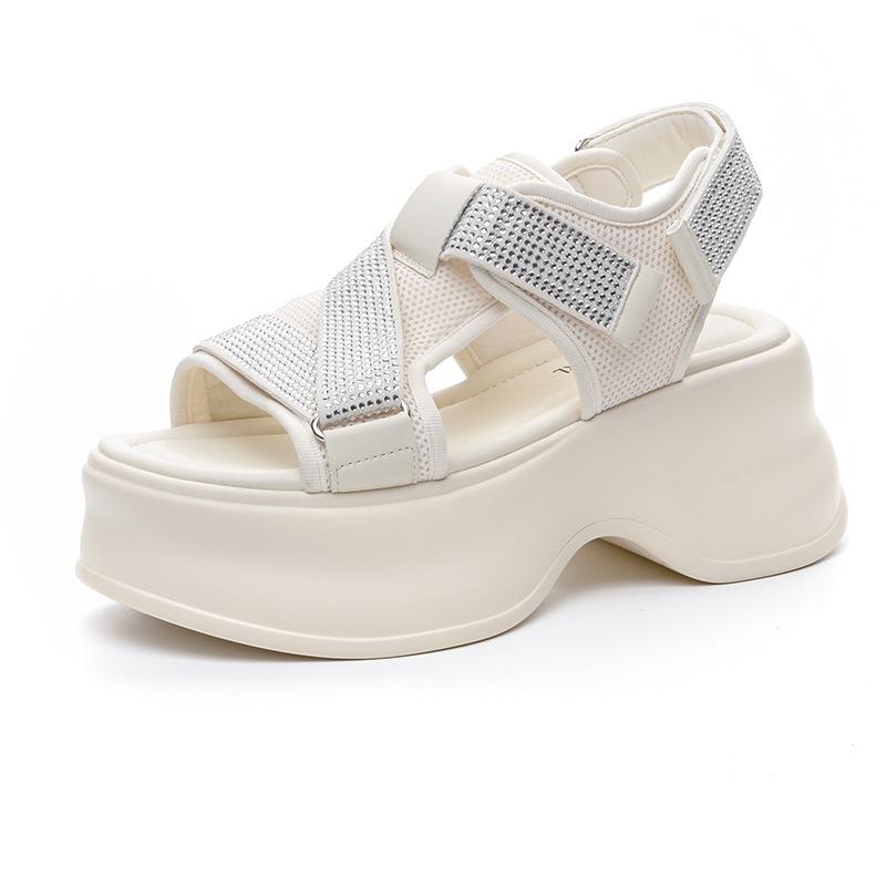Platform sandals 2025 summer new heightening special breathable mesh rhinestone casual versatile small women's sandals