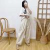 Johnature Vintage Women Pants Summer Casual Solid Color Pockets Ankle-length Harem Pants