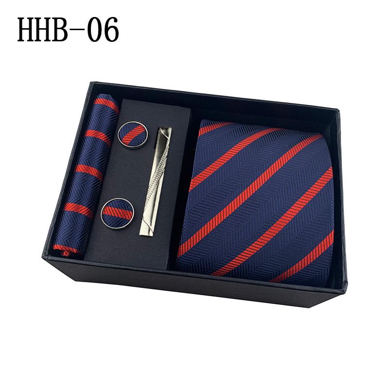 Men'S Business Tie Square Scarf Gift Box Striped Plain Suit Shirt Tie Black Gift Box Set