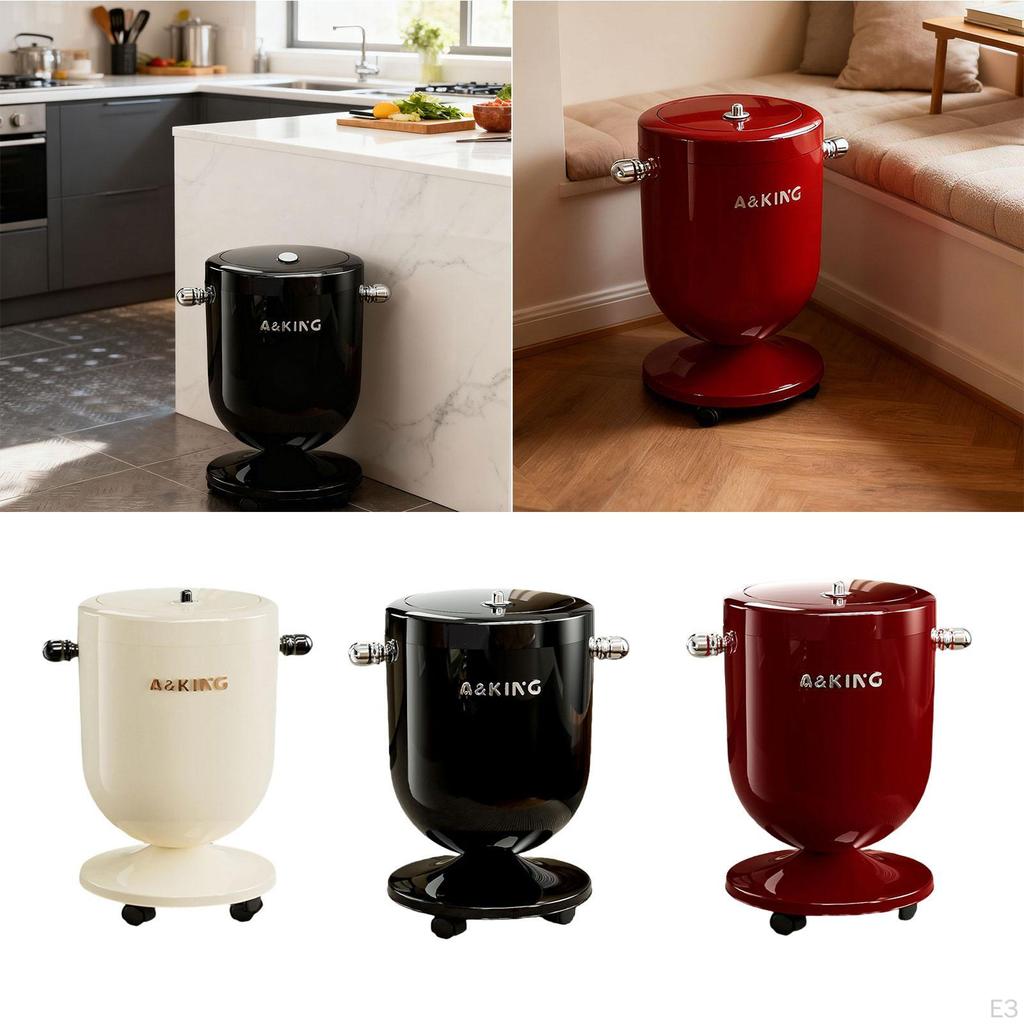 Bidone della spazzatura con ruote da 15L, Contenitore per rifiuti, Pattumiera per Bagno, Casa, Cucina