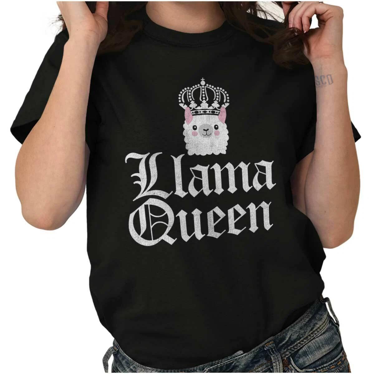 Llama Queen Save The Drama Alpaca Cute Gift Womens Graphic Crewneck T Shirt Tee XS