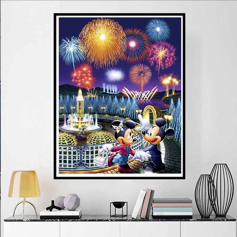 Disney Diamond Fireworks Spectacular Theme Illustration Mickey and Minnie 5D Mosaic Craft Hobby DIY Gift Home Decoration Embroidery