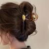 Single Vintage Large Amber Hair Clip with Golden Emblem - Matte Finish Rectangular Plastic Shark Clip for Women Girly Hair Clips