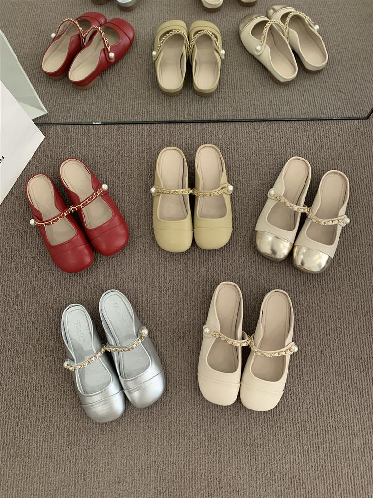 Korean version of comfortable and versatile French retro evening flat shoes half drag 2025 spring and summer women's shoes loafers single shoes