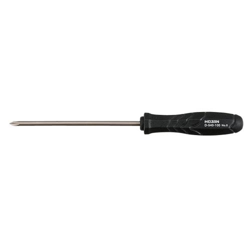 HOZAN Phillips No. 0 Screwdriver, Overall Length 178mm, Shaft Length 100mm, Thin Shaft, Ideal for Hard-to-Fit Places, D-540-100