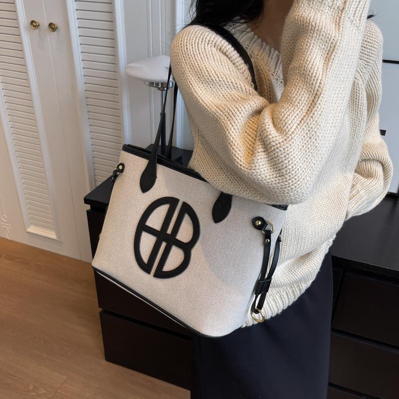 Geantă de damă din pânză de capacitate mare 2025 nouă geantă tote de umăr casual versatilă geantă de mână pentru navetă de lucru