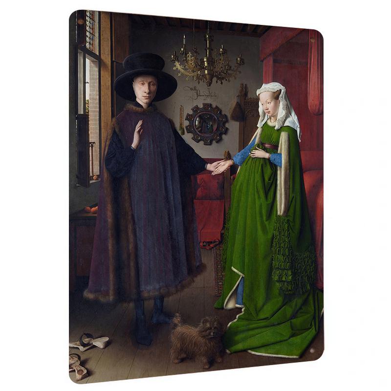 Custom Metal Wall Art European Classic Painting Arnolfini Portrait Home Decor 20x30cm（7.8x11.8inch）