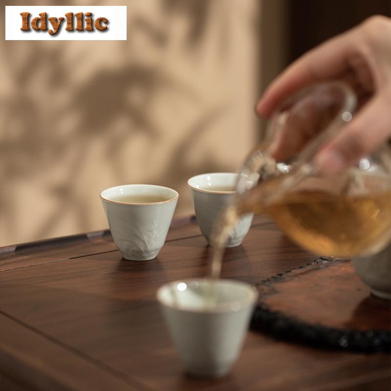 30ml Eis-Tischglasur Relief Teetasse Retro Teeschale Teetassenset Teeprobe Duftbecher Chazhan Meistertassen Teeservice Handwerk