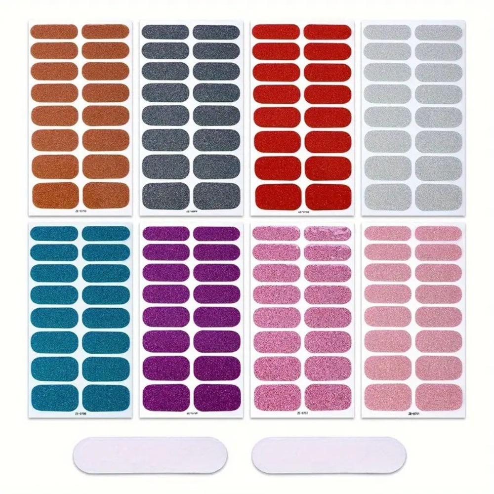8 Sheets Glitter Full Wrap Nail Stickers Mix Colour Gel Nail Wraps Women