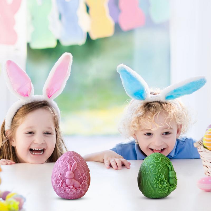 3D Embossed Bunny Egg Shaped Silicone Candle Molds Easter Egg Aromath Soap Molds Plaster Resin Craft Making Supplies Home Decor
