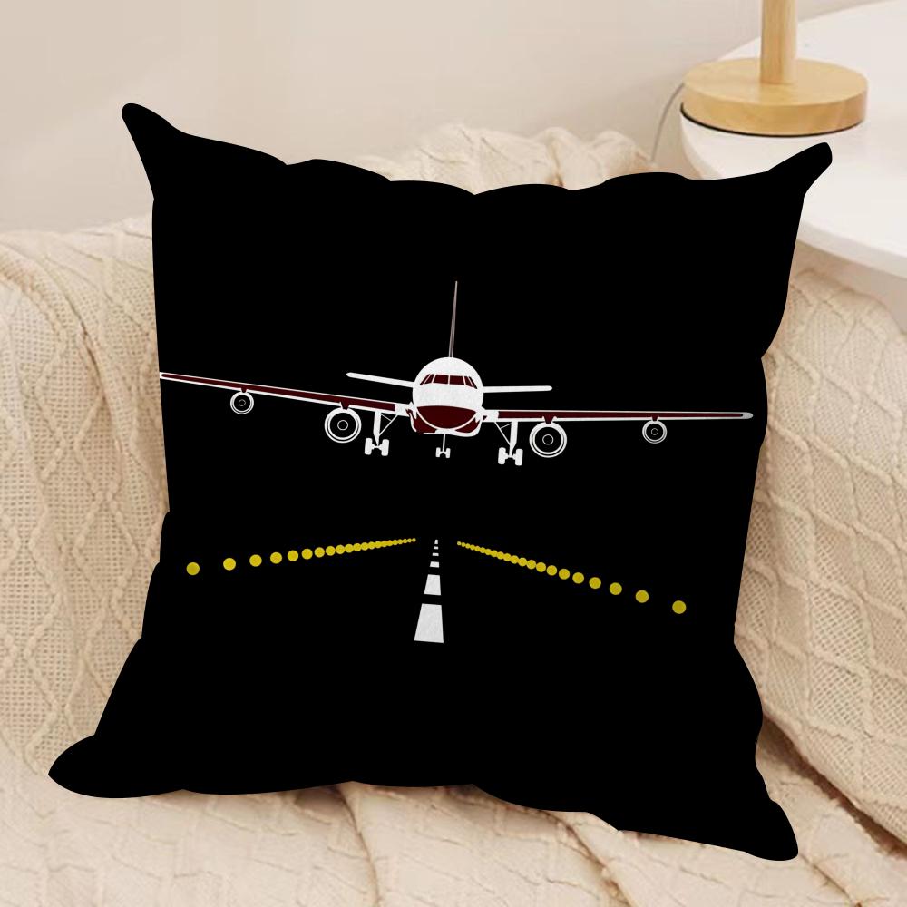 Aircraft Pilot Print Cushion Cover Silky Short Plush Invisible Zipper Dustproof Sofa Pillow Case for Home Decor