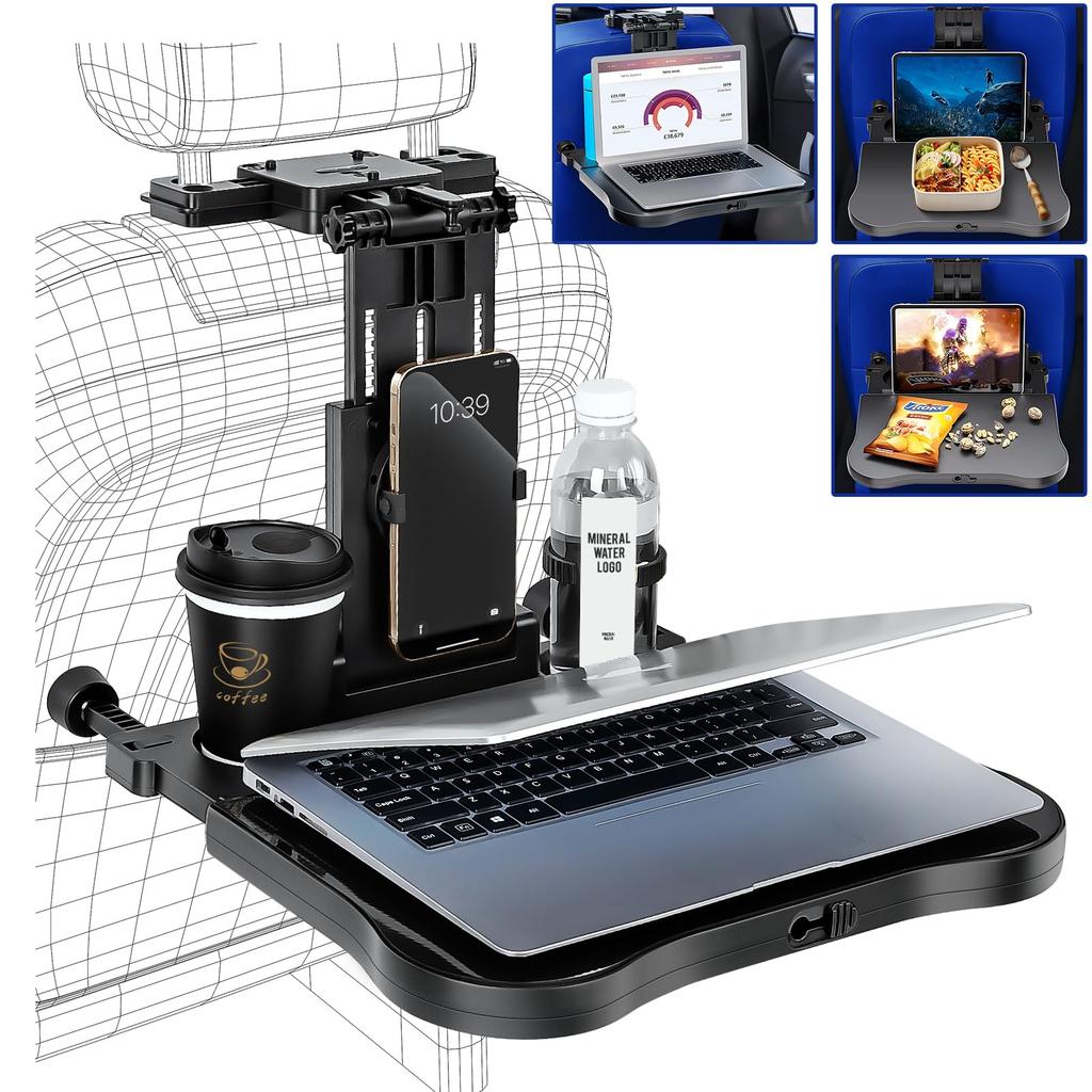 AUEOTUAR Car Rear Seat Headrest Car Dining Rear Seat Car Easy To Height Convenient Rotating Phone Holder Patent Weight Capacity 15kg Table, Table,