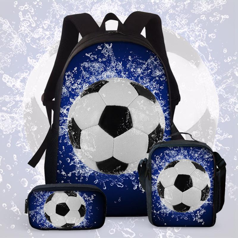 Football Cartoon Print Junior High School Backpack Three-Piece Children'S Schoolbag Primary School Backpack