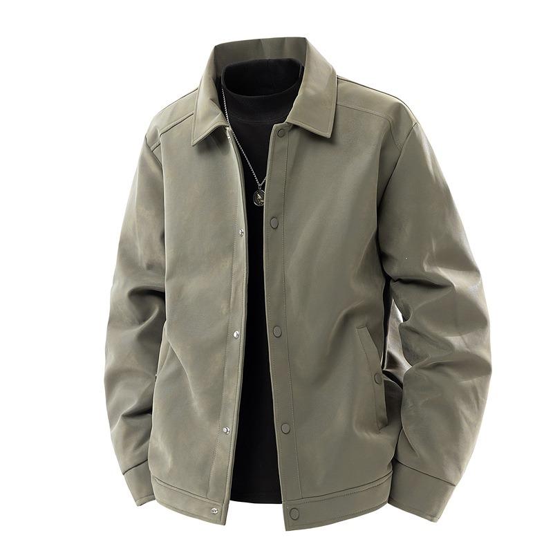 White duck down winter new loose lapel casual PU leather jacket