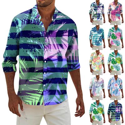 Men's Fashion Long Sleeve Printed Casual T Shirt Button Regular Fit Shirt Top