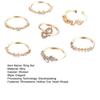 7 Pcs/Set Women Ring Set Different Shapes Rhinestone Knuckle Rings Hollow Out Heart Polished Alloy Rings Prom Party Jewelry