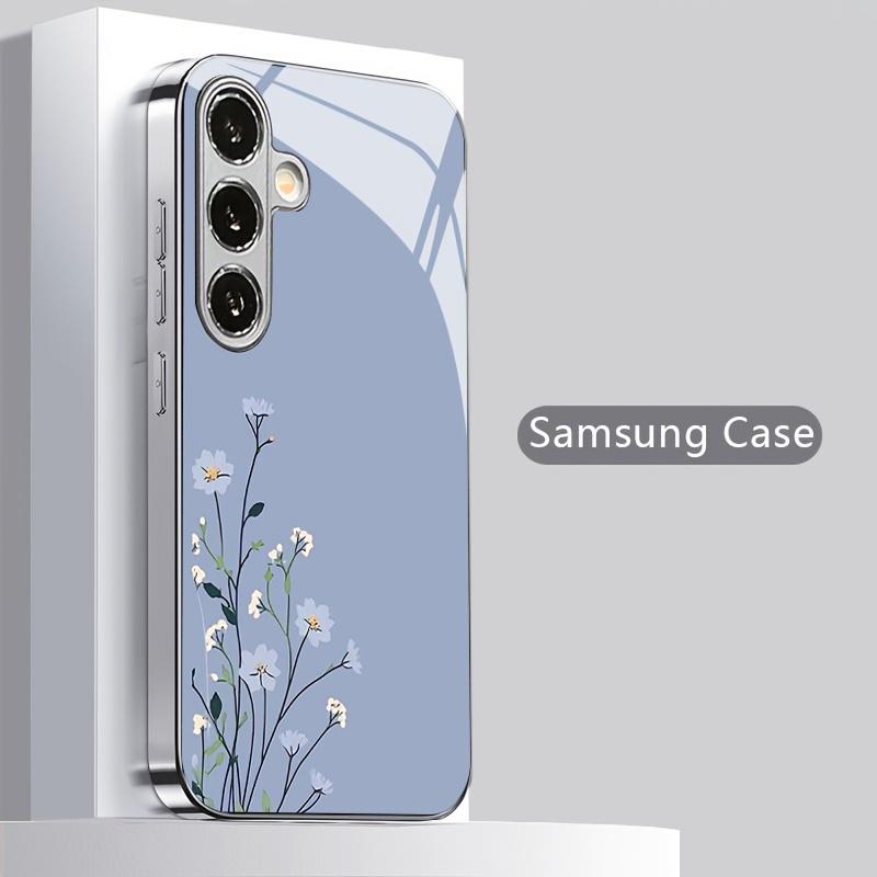 Light blue and white flower-shaped silver-plated Phone Case for Samsung Galaxy S26 S25 S24 S23 S22 S20 FE Ultra Plus drop Cover