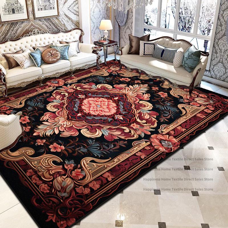 Persian Retro Geometric Living Room Luxury Carpet Decoration Bedroom Non-slip Washable Floral Mat Soft Fluffy Office Area Rug