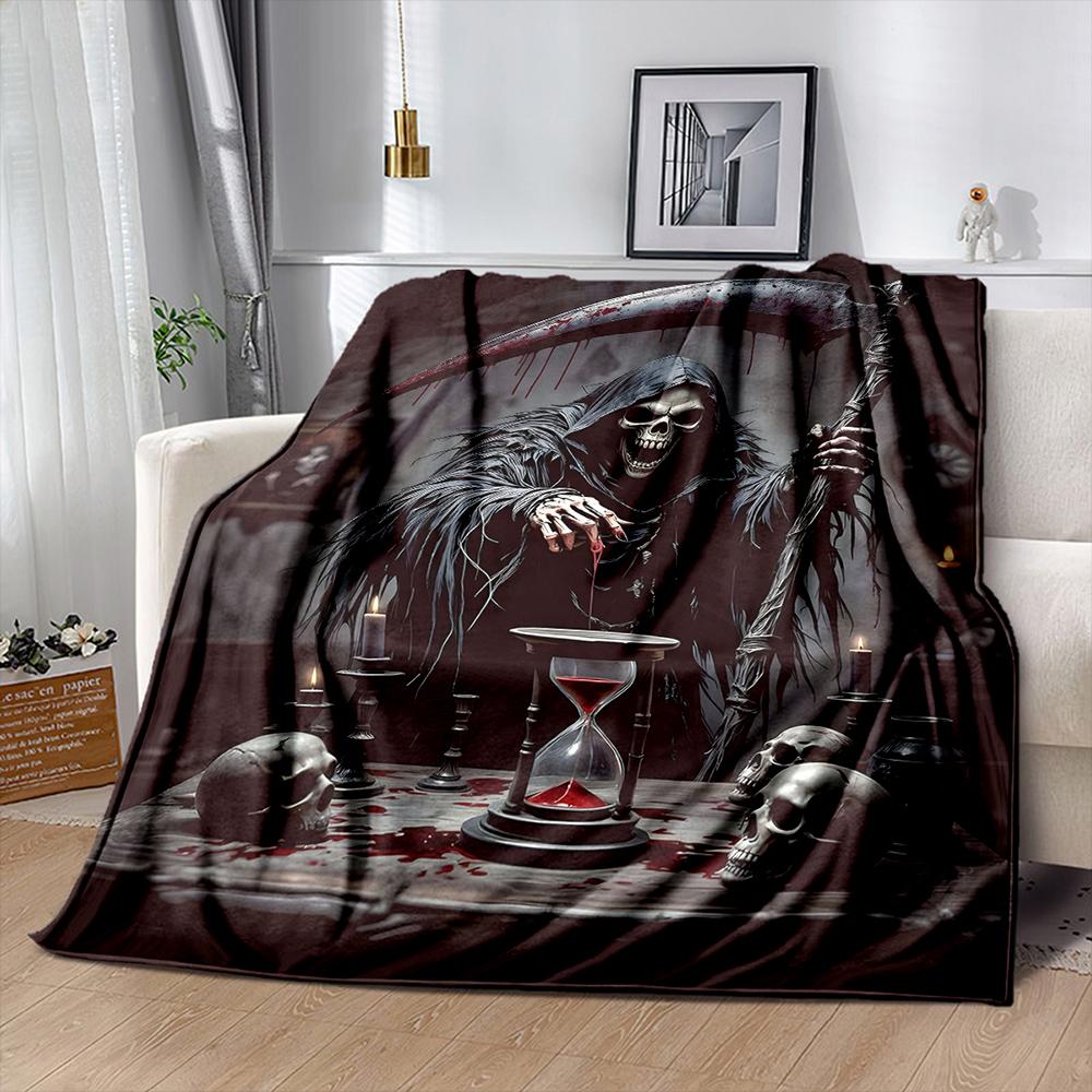 3D Diablo Horror Thriller Themed Reaper Print Blanket, Home Sofa Chairs Bed Office Travel Camping Blanket Gift for Male Friends
