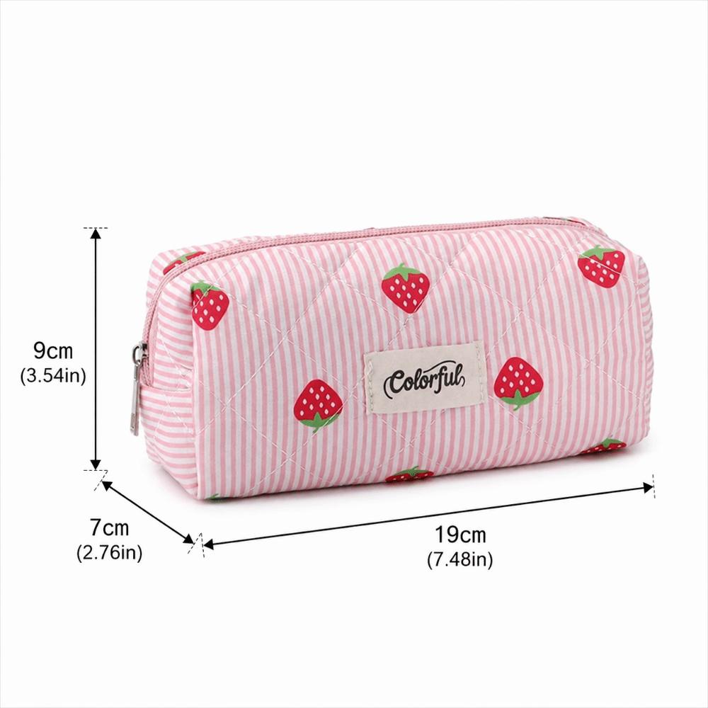 Quilted Stationery Bag Strawberry Striped Pencil Pouch INS Stationery Pouch  Gift
