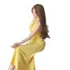 French Retro Yellow Plaid Neck Dress Women's Summer New Seaside Vacation Style Slim and Slim Skirt
