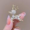 Japanese Cute Reindeer Brooch with Pearl and Rhinestone for Women, Versatile Christmas Pin Decoration