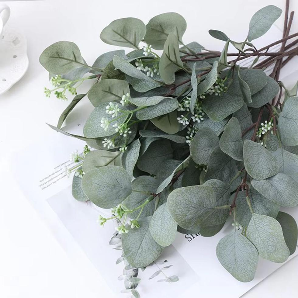 Artificial Eucalyptu Leaves Stems Eucalipto Branch Carrying Fruit Floral Bouquets Wedding Holiday Greenery Home Room Table Decor