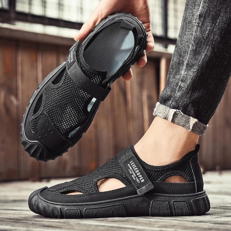 New Summer Breathable Sandals Outdoor Net Surface Beach Shoes Leisure Hollow Deodorant Soft Sole Wear-resistant Frame Shoes